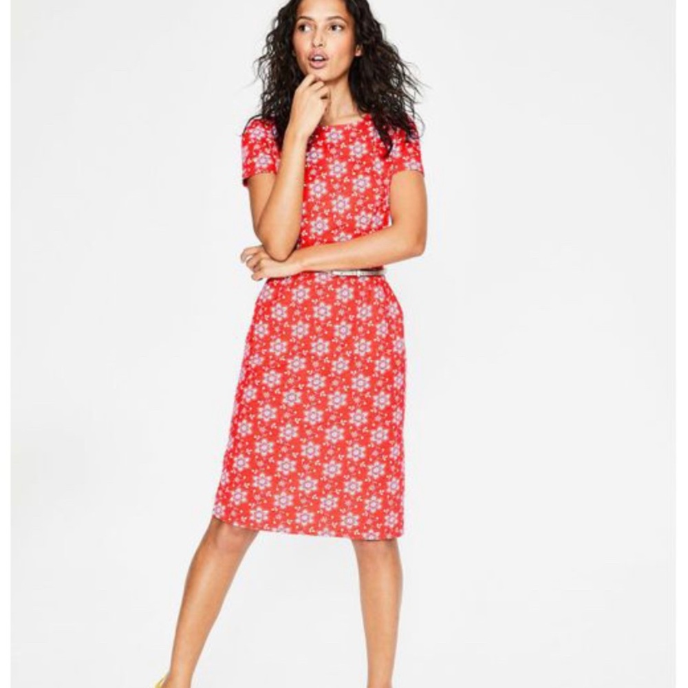 Boden Phoebe Jersey Dress Blood Orange Floral 10